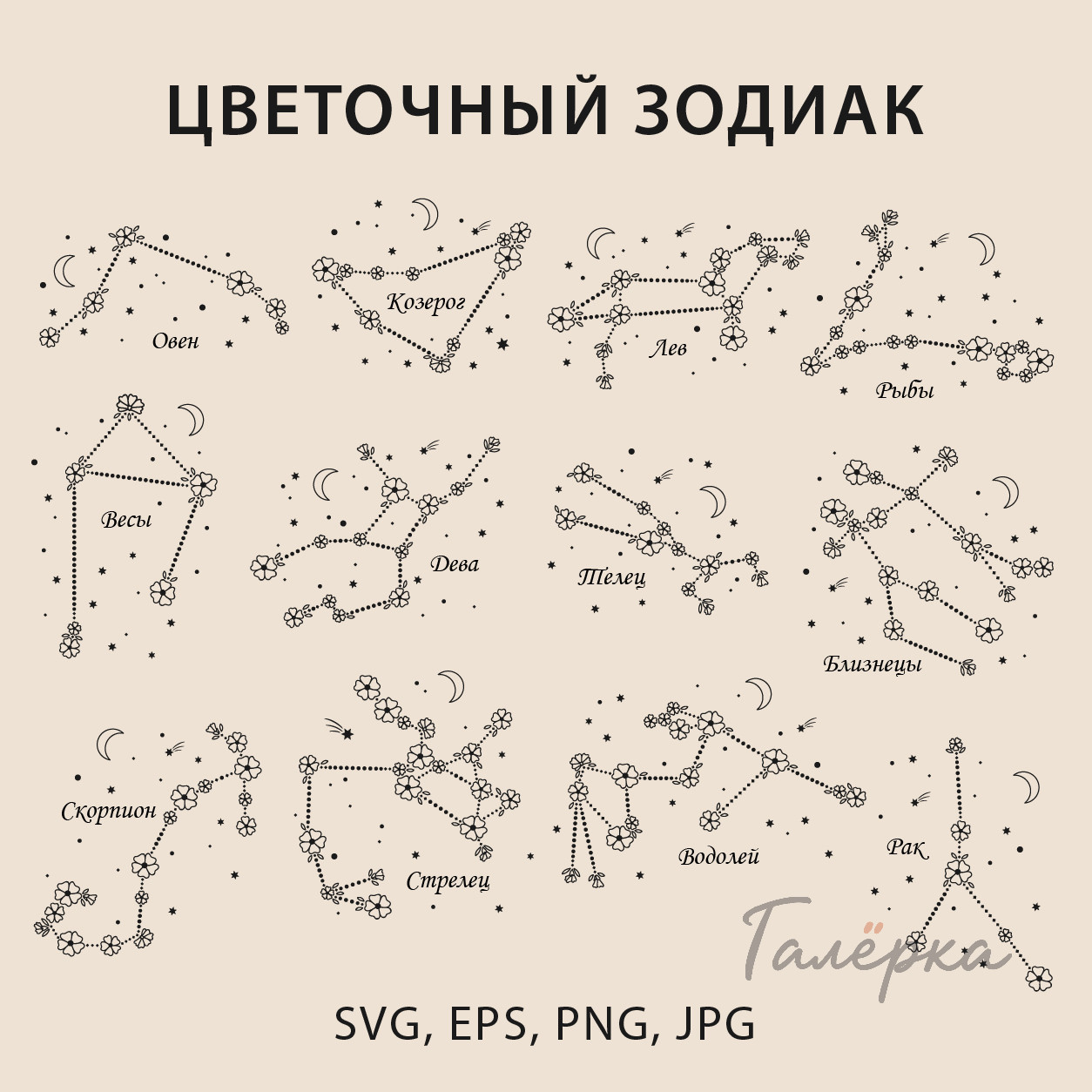 Коллекция «Цветочный Зодиак» в векторном и растровом форматах