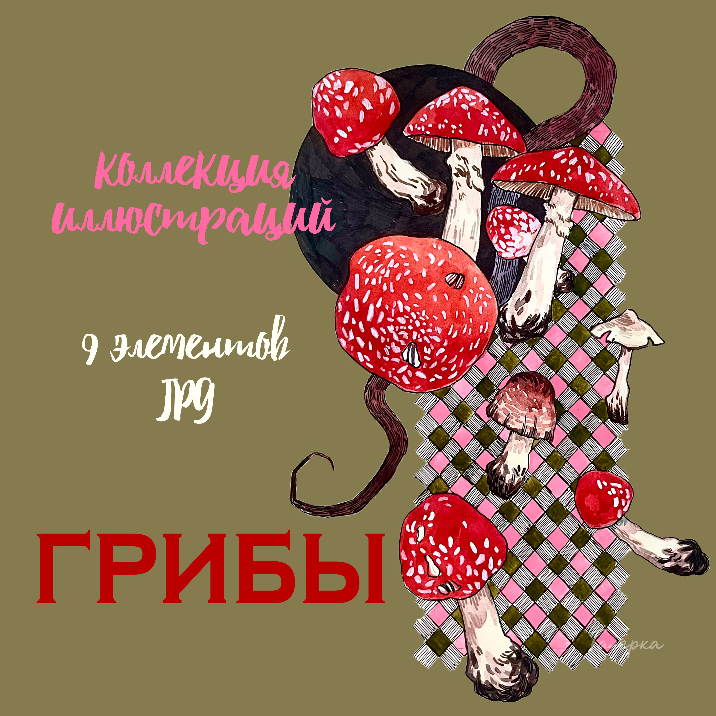 Грибы - коллекция акварельных иллюстраций
